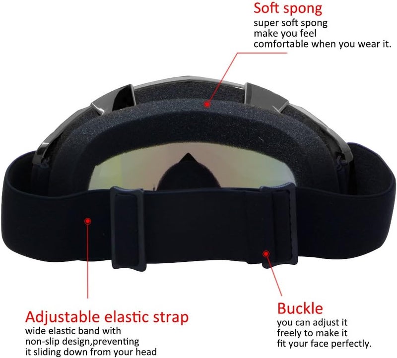 4-FQ Motorcycle Goggles - Dirt Bike & Motocross Goggles, Windproof & Dustproof, Anti-Scratch, Offroad, PU Resin Frame, Black Frame + Color Lens - Image 3